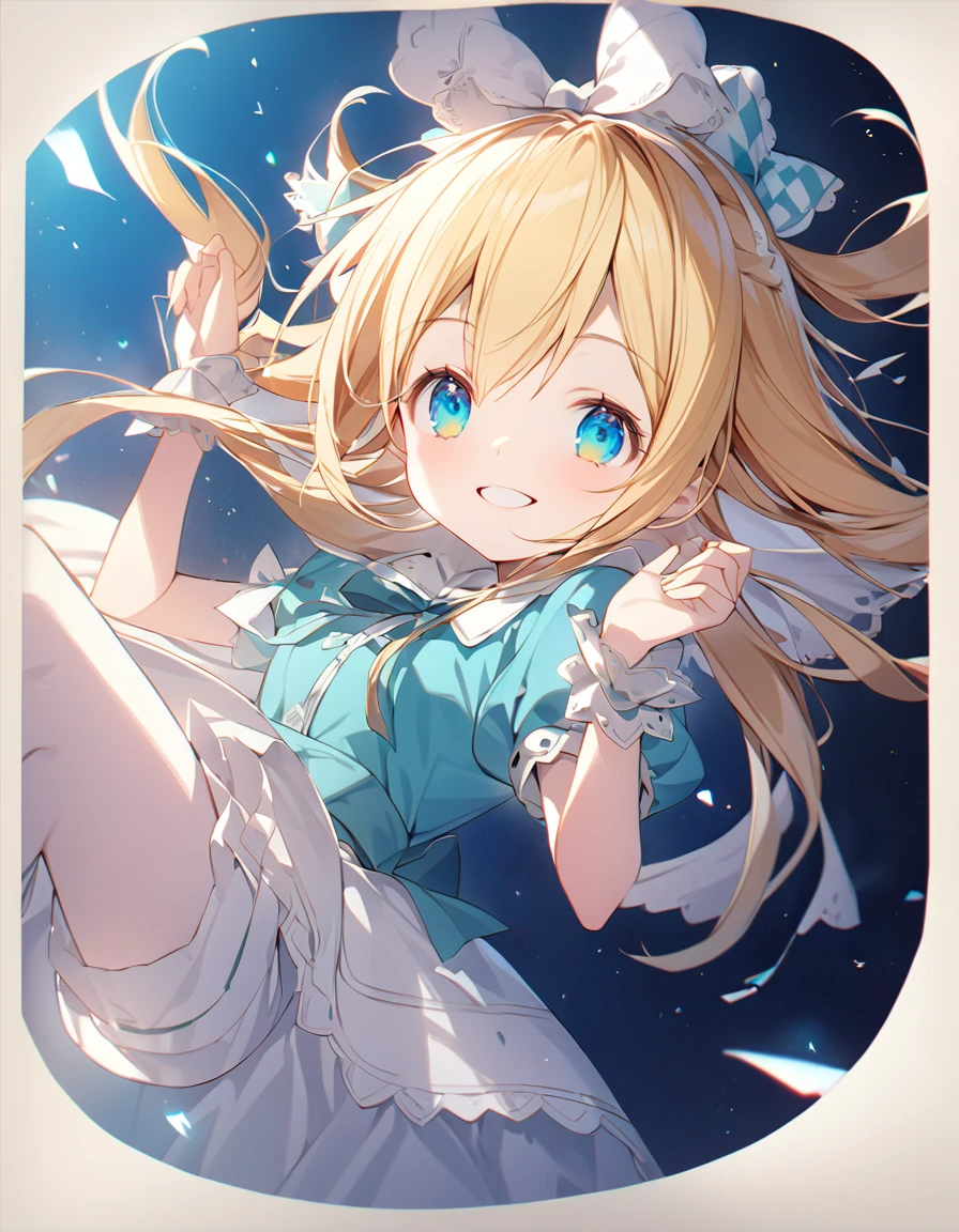Super fresh description Departure to Mainland China ((Alice in Wonderland:1.2, Girl floating in the air:1.35, Smiling with eyes half closed))