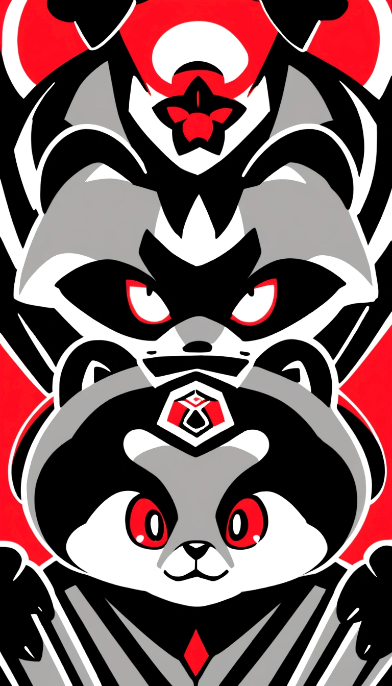 Create a raccoon logo to symbolize independence. The head is bright red Powerful high resolution High-spec colors chill Sharp eyes Looking into the camera Powerfully Advance Impactful Be positive Tanuki motif、