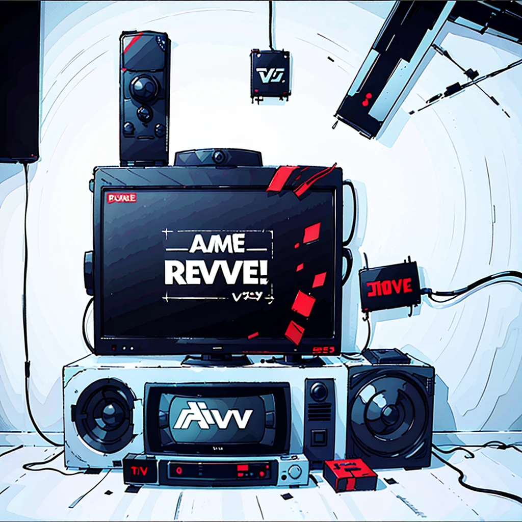create a logo for a movie and game review site, the logo consists of a broken TV with a control stuck in it, as if someone had played, it has to be current and minimalist the TV must be square and old and the logo must be 3d, with a style "street"