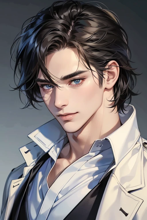 (best quality,4k,8k,highres,masterpiece:1.2),ultra-detailed,(realistic,photorealistic,photo-realistic:1.37),30 year old man,3 day beard,handsome anime,portraits,strong,masculine,dark hair,sharp jawline,mesmerizing eyes,perfectly styled hair,cool anime outfit,confident expression,vibrant colors,dynamic lighting, CEO and expression smile in love.
