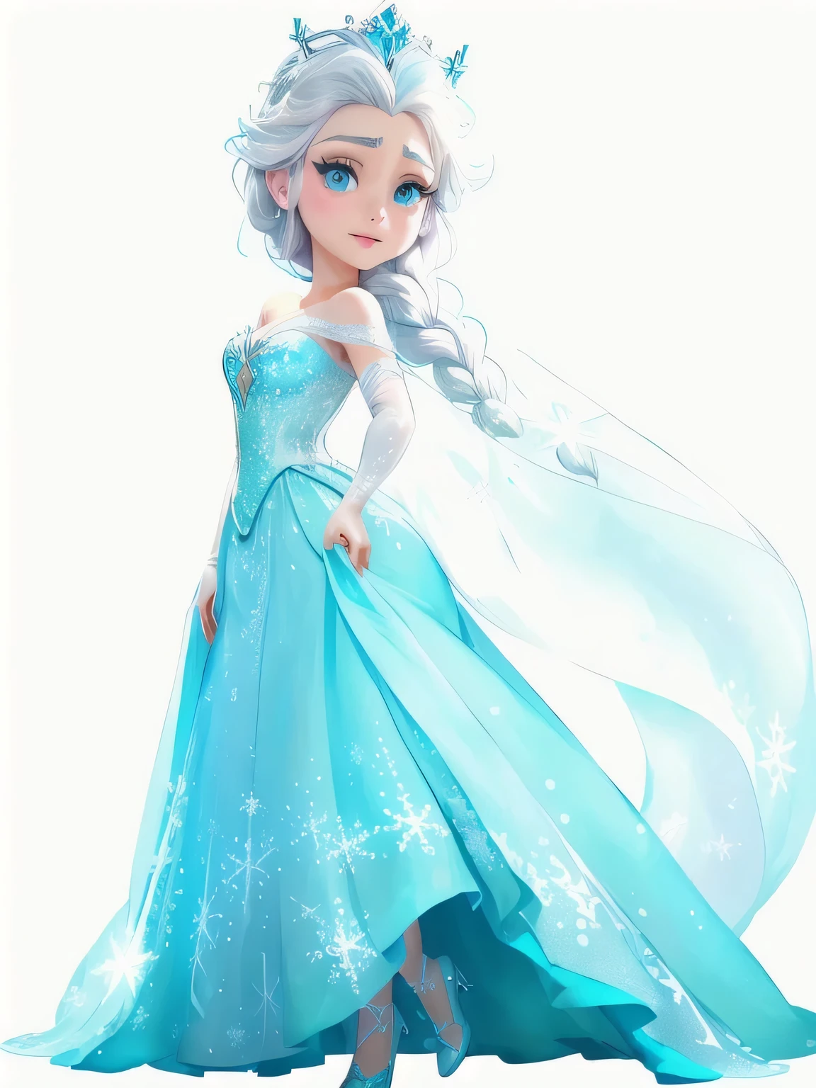 a cartoon freeze princess in a blue dress with a long braid, Elsa freeze, beautiful Elsa, Elsa from freeze, Elsa, portrait of Elsa of arendelle, portrait of Elsa from freeze, Emma Watson as the Snow Queen, Her skin is light blue!!!, freeze, ice princess, Disney Characters, freeze like a statue, Frozen queen, Disney, Disney Characters style