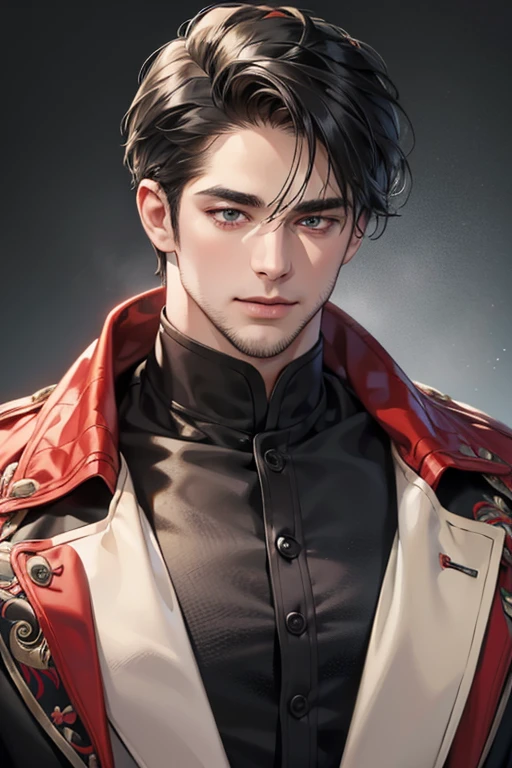 (best quality,4k,8k,highres,masterpiece:1.2),ultra-detailed,(realistic,photorealistic,photo-realistic:1.37),30 year old man,3 day beard,handsome anime,portraits,strong,masculine,dark hair,sharp jawline,mesmerizing eyes,perfectly styled hair,cool anime outfit,confident expression,vibrant colors,dynamic lighting, CEO and expression smile in love.
