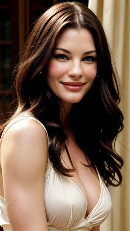 Liv Tyler in sensual clothes with a smile