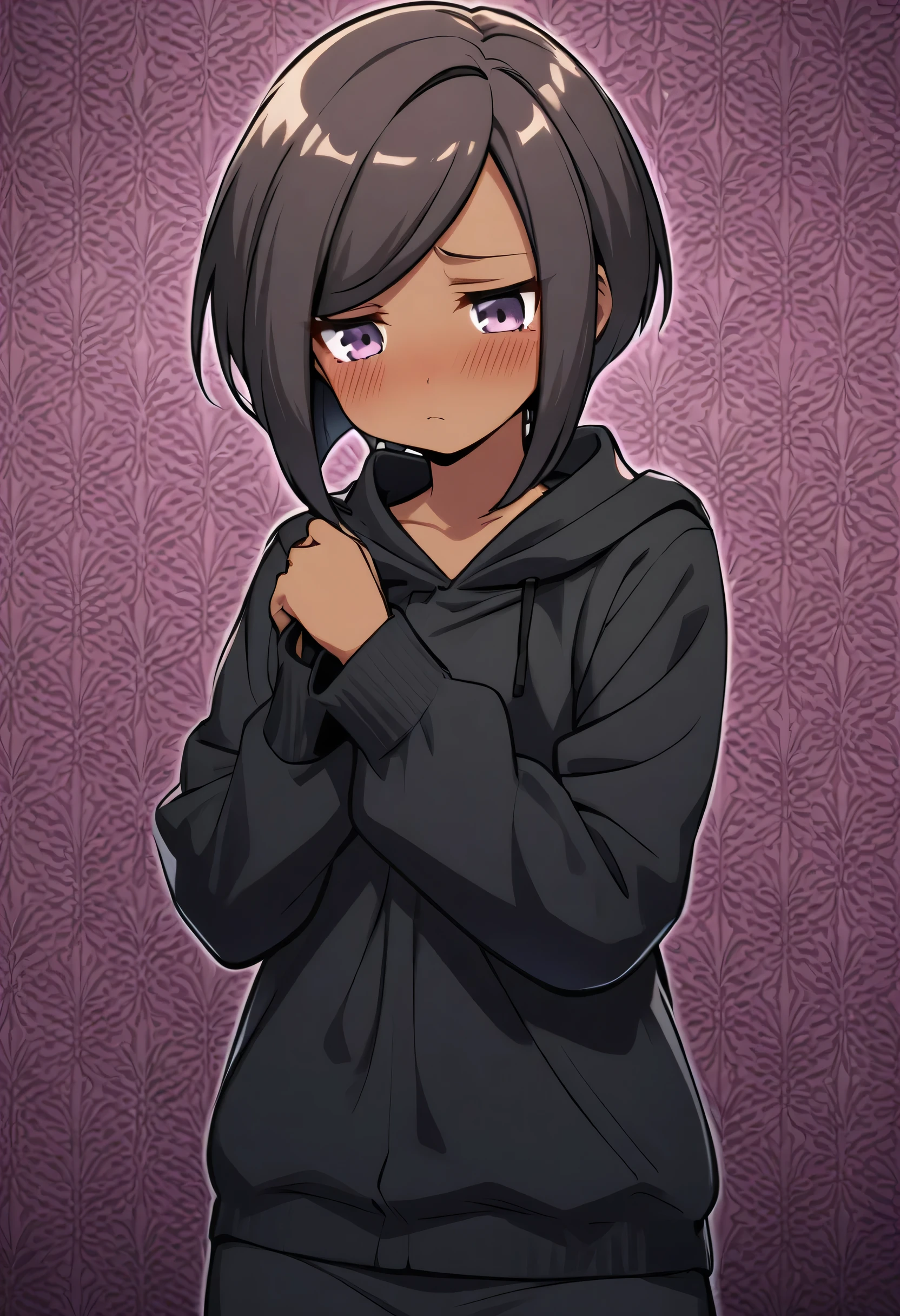 Dark-skinned girl,Shy, shy,Medusa style,short hair,Black short hair,Natural expression,one person,wallpaper