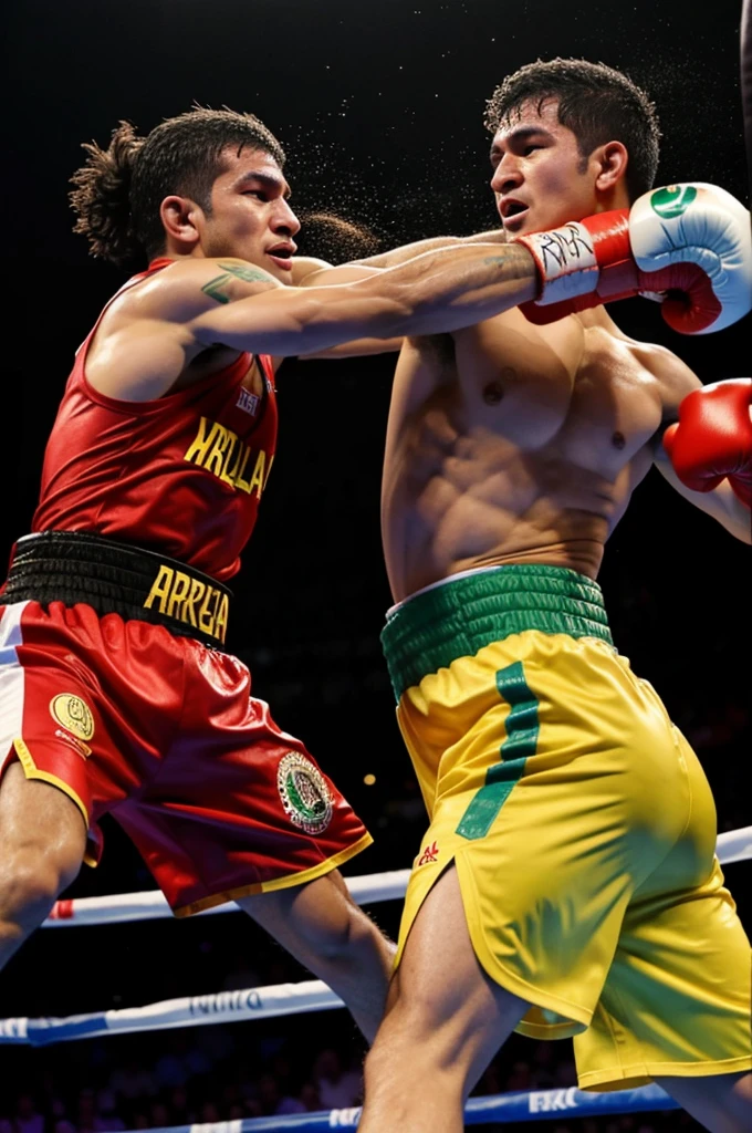 Venezuelan arepa winning a boxing fight against a Mexican taco 