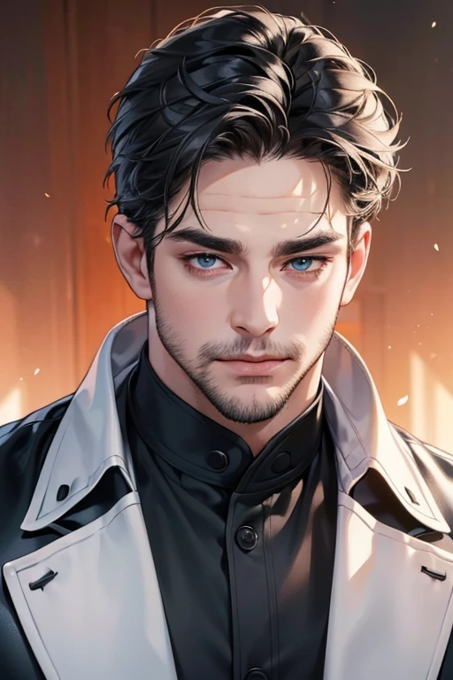 (best quality,4k,8k,highres,masterpiece:1.2),ultra-detailed,(realistic,photorealistic,photo-realistic:1.37),30 year old man,3 day beard,handsome anime,portraits,strong,masculine,dark hair,sharp jawline,mesmerizing eyes,perfectly styled hair,cool anime outfit,confident expression,vibrant colors,dynamic lighting, CEO and expression smile in love.
