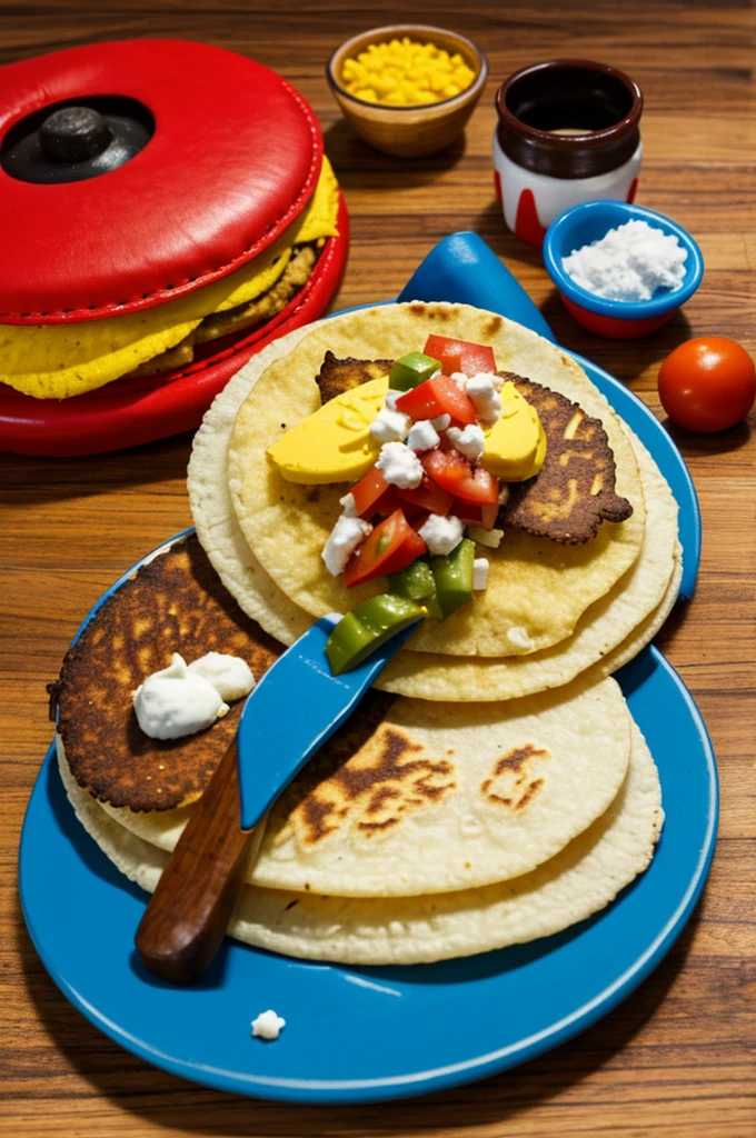 A cartoon of a Venezuelan arepa boxing with a Mexican taco