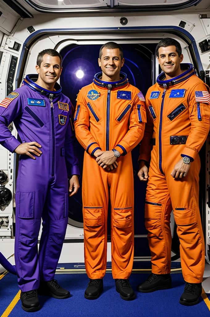 Astronauts in purple and orange suit