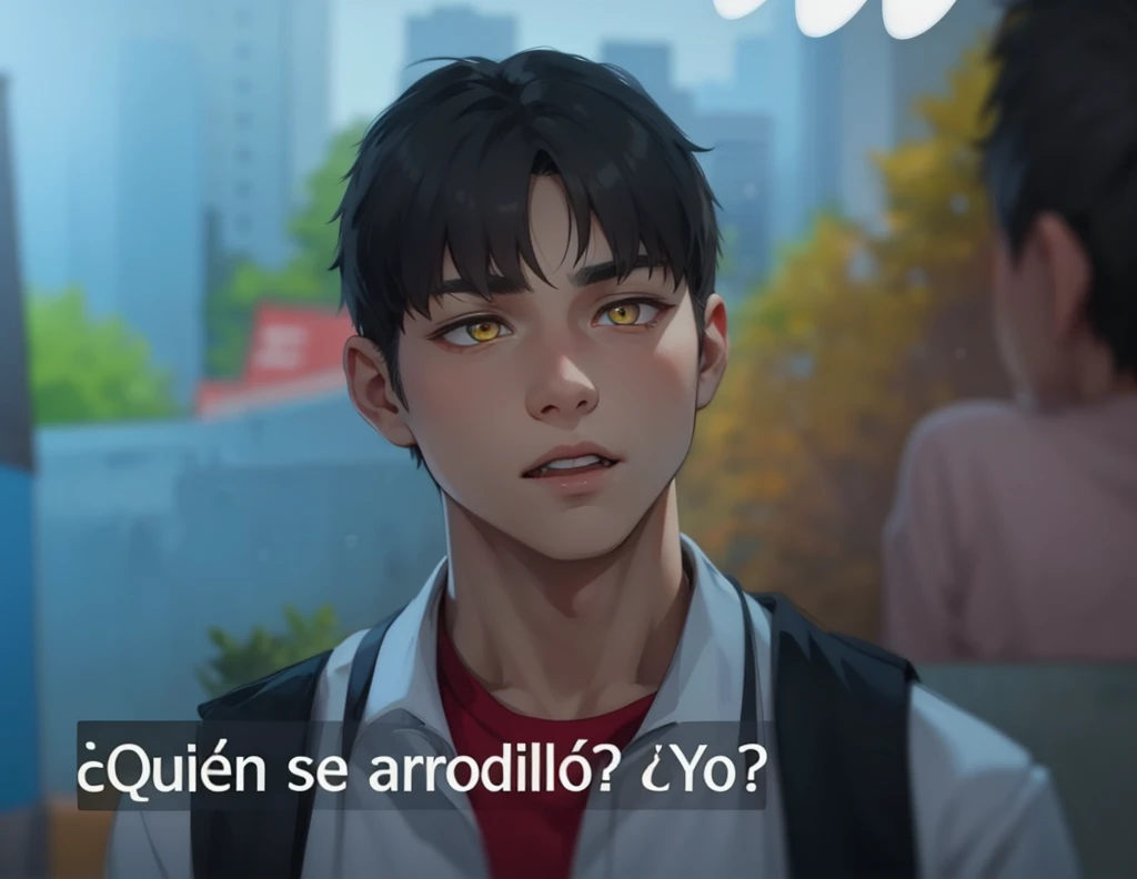 cute 16 year old boy, yellow eyes, white hair, speaking calmly
