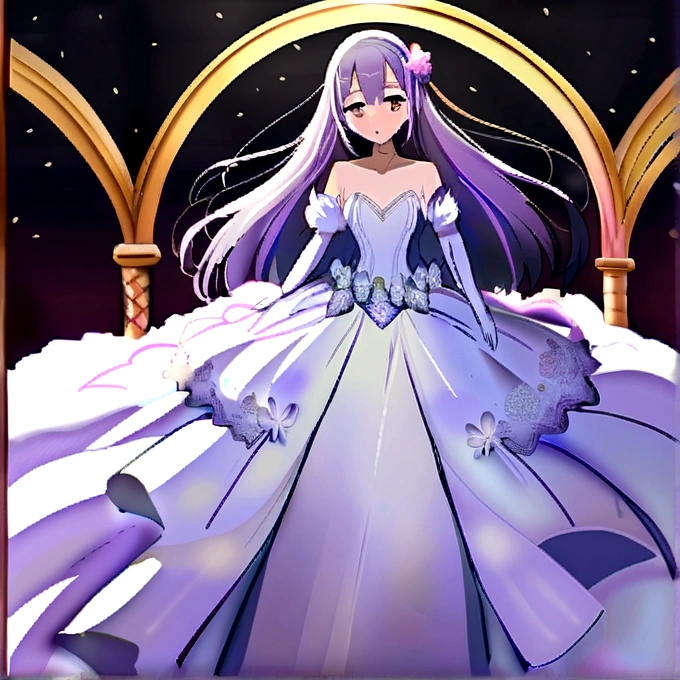 Light lilac fluffy and sparse long hair,Liquid crystal class,The wedding dress is as clear as a tassel,Very nice and beautiful young lady,Wedding dress,There is a looming hazy beauty