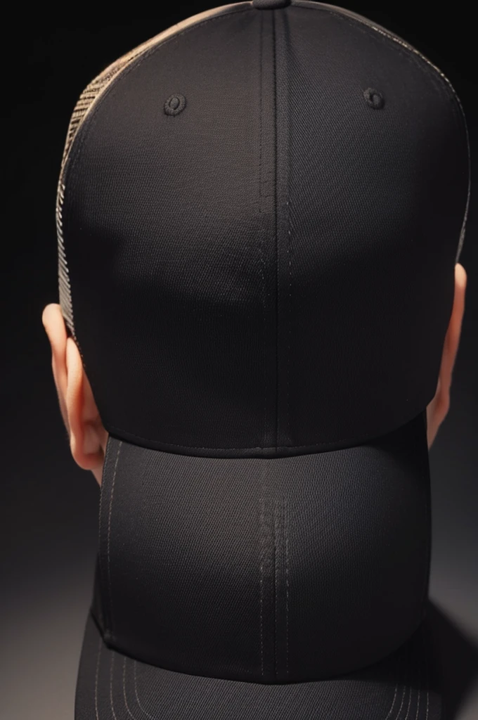 Trucker cap, realistic, photorealistic, high definition, back view, black background