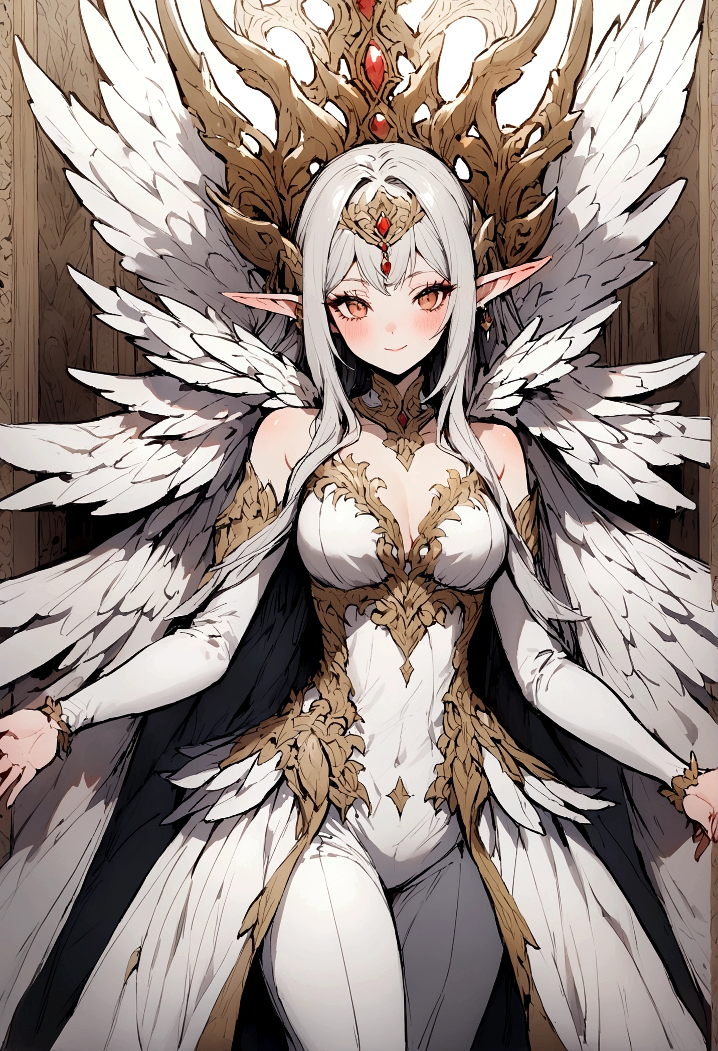 White clothes,wing, Highly detailed, Floral clothes,Elf Girl, Female magician
