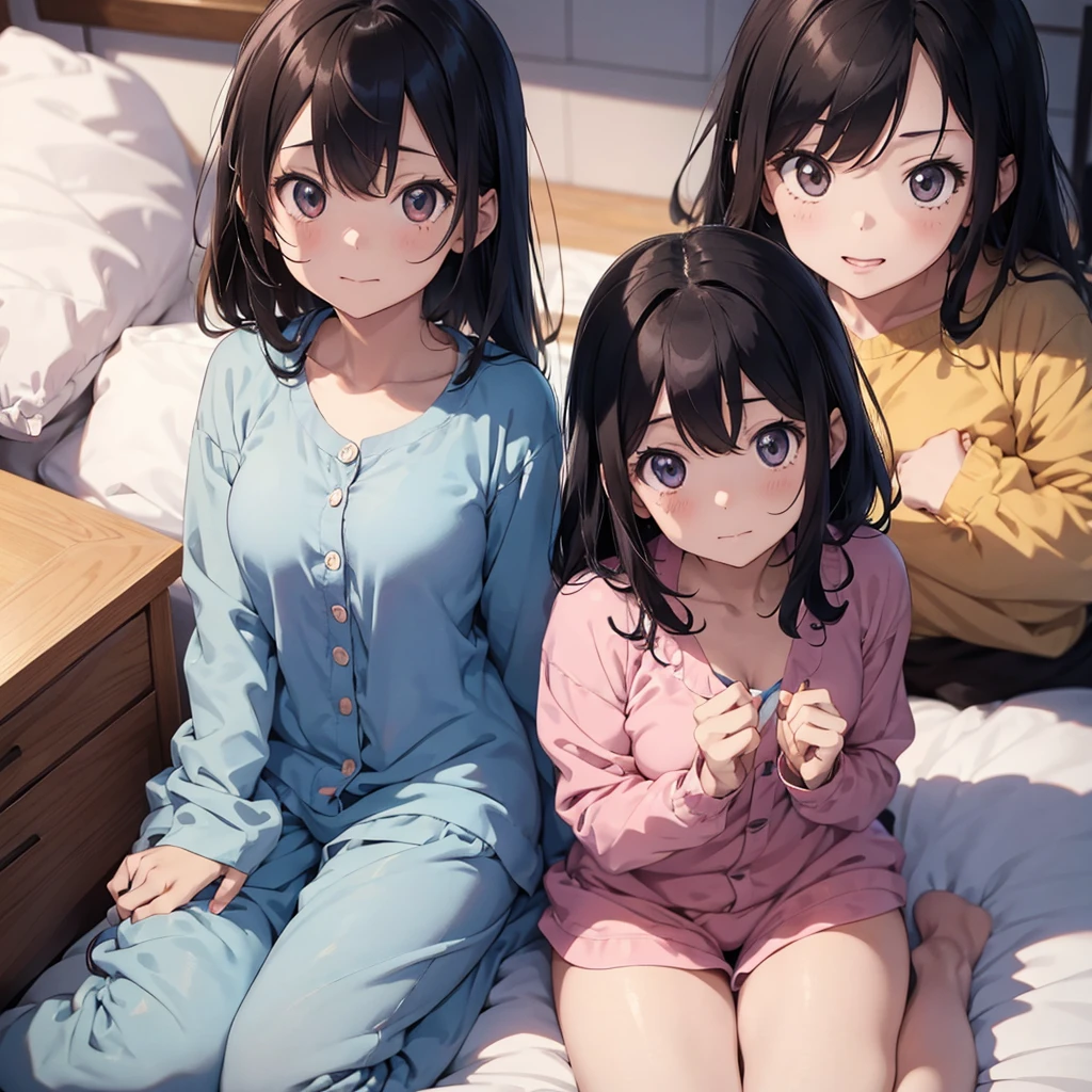 panorama, from above, 8k resolution, close up, center focus, indoors, perfect composition, furniture,
three little girls sleeping on the floor, closed eyes, hugging, holding hands, full body, cute, children's pajama, soft painting,[(brush:1.2):15][( leaning towards watercolor:0.8):10]
 <lora:Mikimoto_haruhiko_style_v02:1>