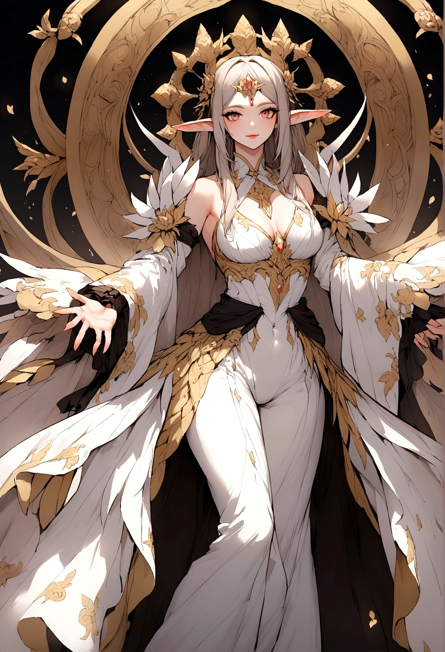 White clothes,wing, Highly detailed, Floral clothes,Elf Girl, Female magician