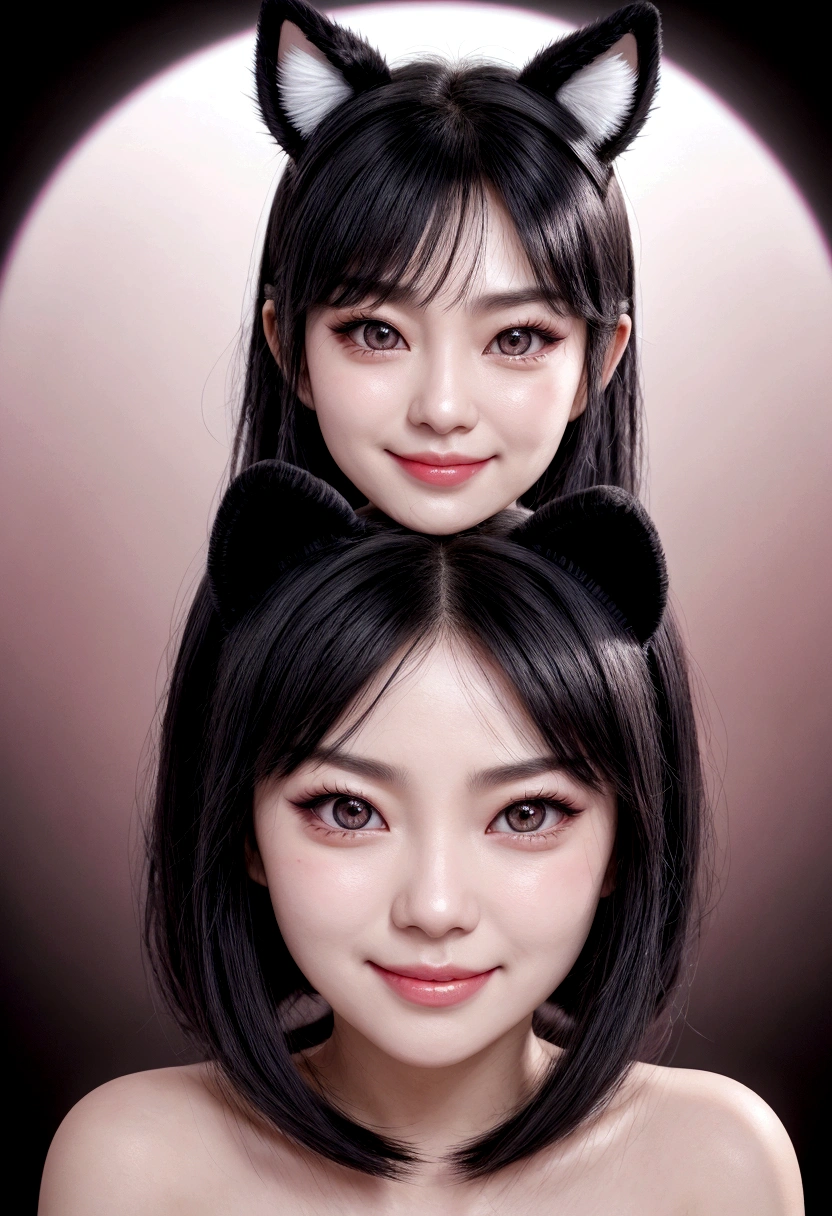 black hair, hair bobbles, wince, longeyelashes, solid circle eyes, fake animal ears, light smile, ear blush, fang, ccurate, Surrealism, drop shadow, anaglyph, stereogram, tachi-e, pov, atmospheric perspective, 8k, super detail, best quality