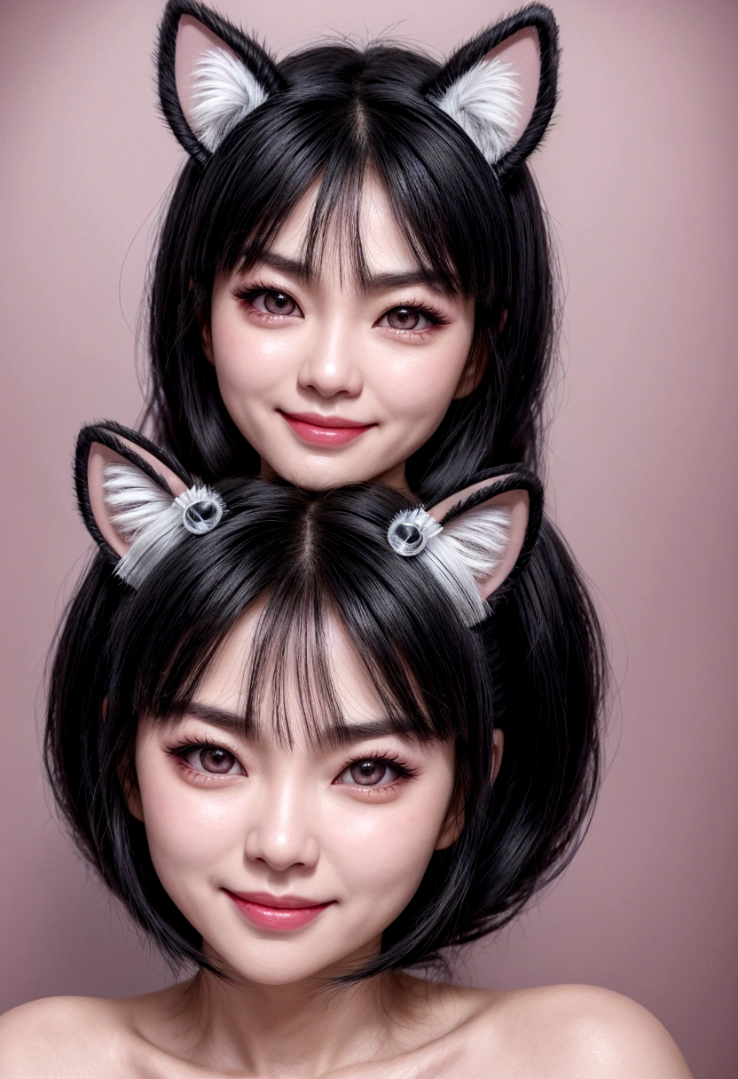 black hair, hair bobbles, wince, longeyelashes, solid circle eyes, fake animal ears, light smile, ear blush, fang, ccurate, Surrealism, drop shadow, anaglyph, stereogram, tachi-e, pov, atmospheric perspective, 8k, super detail, best quality