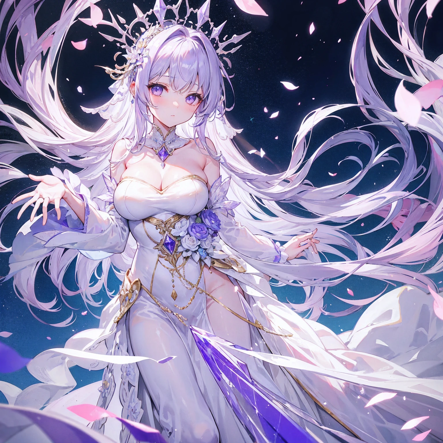 Light lilac fluffy and sparse long hair，Liquid crystal class，The wedding dress is as clear as a tassel，Very nice and beautiful young lady，Wedding dress，There is a looming hazy beauty