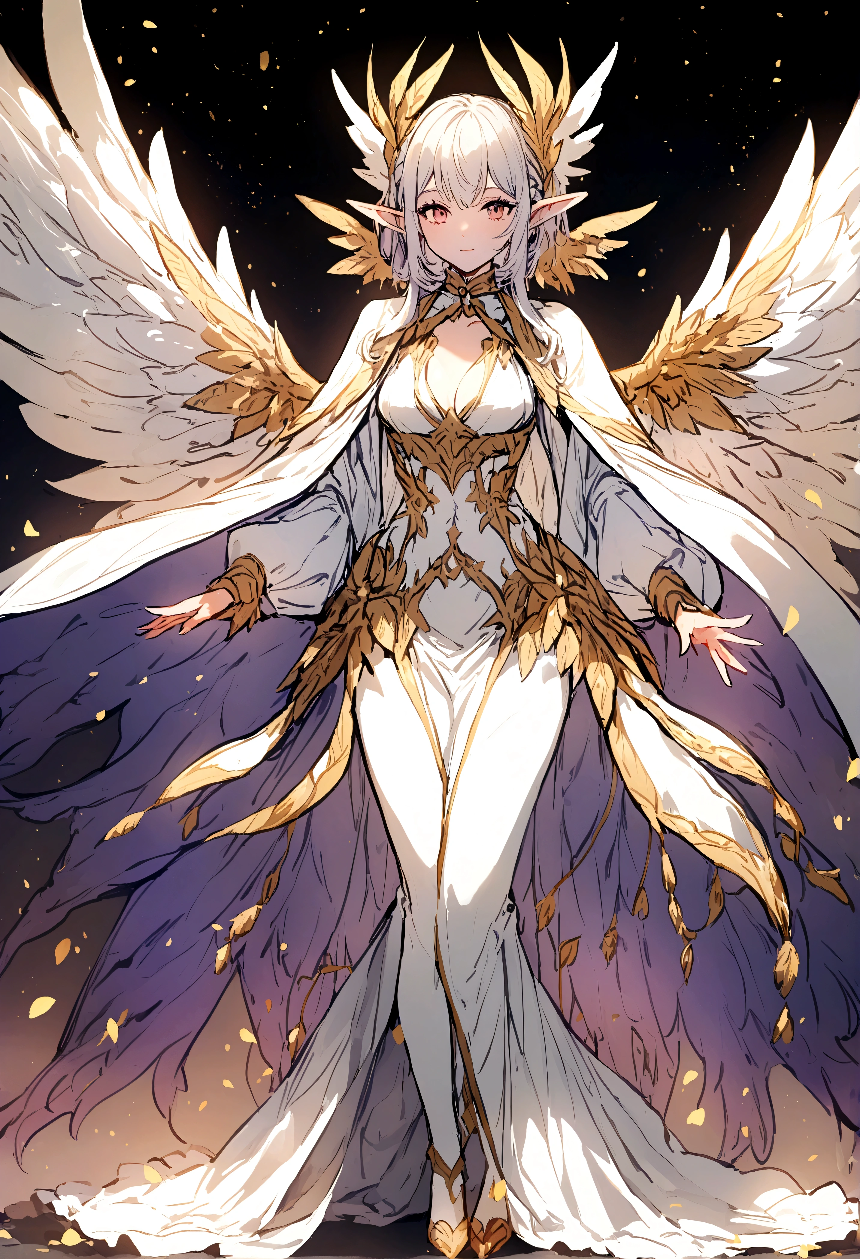 White clothes,wing, Highly detailed, Floral clothes,Elf Girl, Female magician