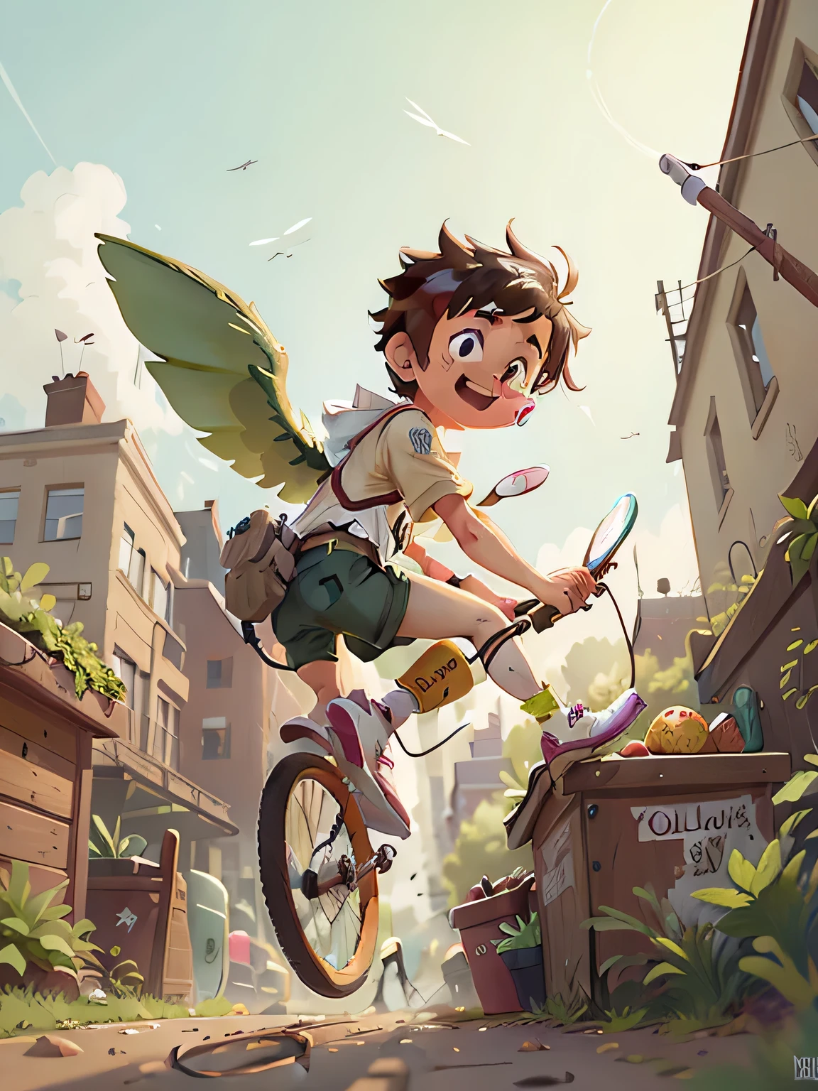 one day，Soli was speeding down Pickle Street on his winged unicycle.，The phone rang suddenly。&quot;Solihogg，Fliggy at your service！&quot;He answered the call with great enthusiasm.。