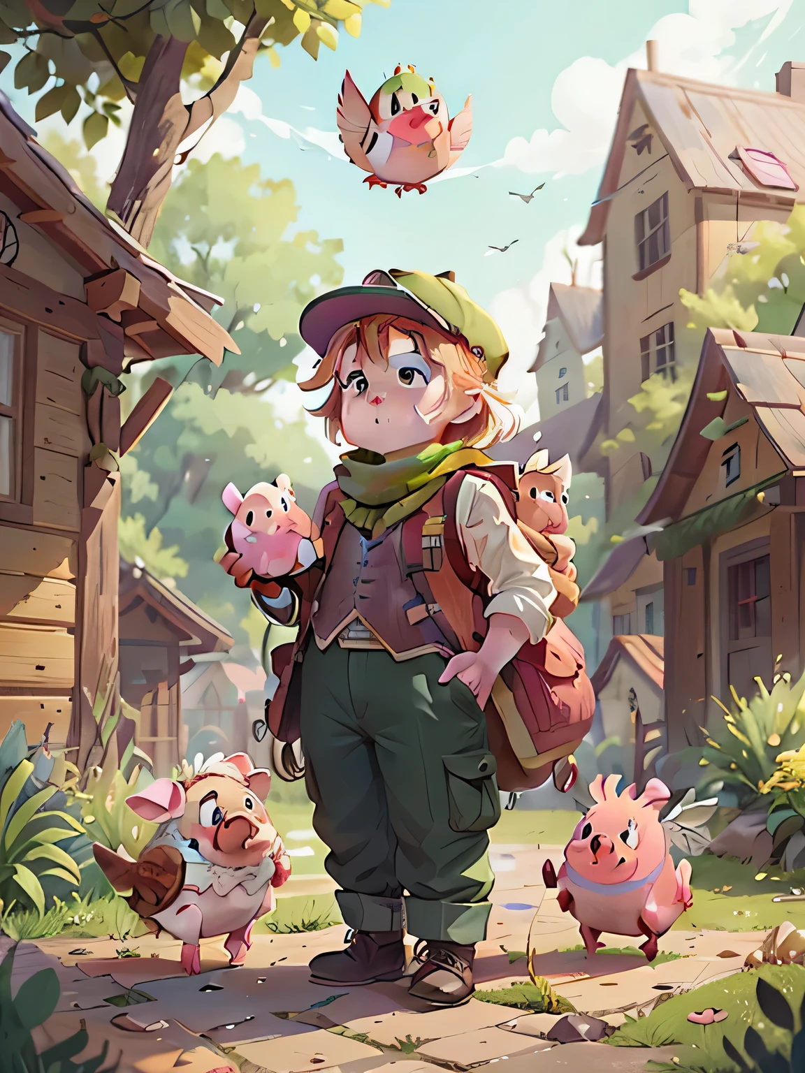 In a world full of fantasy,Solomon Hogg(Soley)A vest-wearing、Pink pig with green scarf。Even though pigs are not birds,But he relied on his unremitting efforts and a little bit of charm,Found a new job at FlapOn™, the all-bird delivery company。