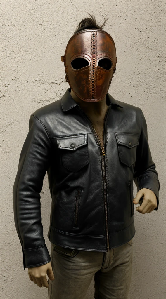 A realistic, detailed leather mask inspired by Leatherface from The Texas Chainsaw Massacre, isolated on a plain background, showing only the mask with no character or face.