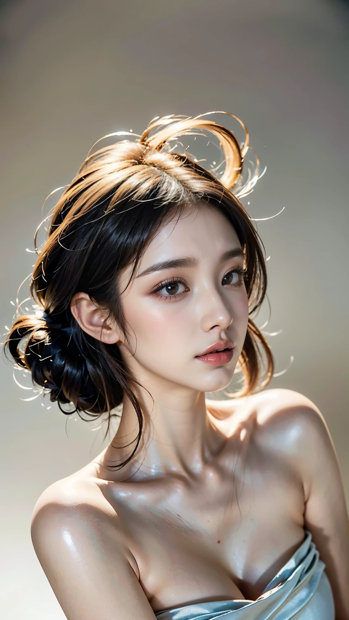 (Skinny woman,heartless,Korean woman,inside,in the photo studio,white background,perfect lighting,perfect lips,exquisite makeup),(photography),(Simple yet short dress),(long black hair),(Bright and clear eyes),(tranquil expression),(delicate facial features),(Soft and smooth skin),(Graceful posture),(minimalist props),(ethereal shadows),(high contrast),(vivid colors),(Natural Pose),(ethereal, Diffused light),(A touch of soft warmth),(meticulous attention to detail),(fine lines and wrinkles),(sharp focus),(high resolution),(Strong emphasis on facial details),(ethereal and natural retouching),(calm makeup),(Balanced use of highlights and shadows),(Professional pose and composition),(Clean and minimalist composition),(Quiet and calm atmosphere),(ethereal reflections),(Skillful use of lighting techniques),(Harmonious color palette),(Expressive eyes with long eyelashes),(ethereal texture in clothing),(ethereal depth of field effect),(Rustic and elegant setting),(Soft and uniform lighting),(Sharp and detailed),(realistic skin tone),(ethereal contouring and highlighting),(ethereal and flattering poses),(natural and natural beauty)