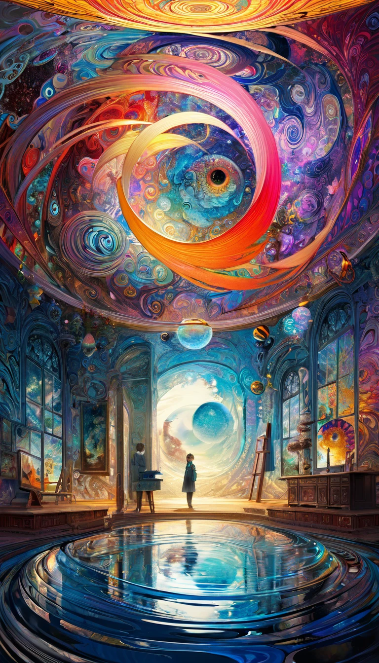 a highly detailed and intricate painting depicting an imaginative and Surreal interpretation of the world, inspired by the distinctive artistic style of Bill Sienkiewicz, The colors are bright and eye-catching, Carefully rendered textures and patterns, Sense of depth and dreamlike atmosphere, (best quality,4K,8K,high resolution,masterpiece:1.2),Extremely detailed,(Practical,photoPractical,photo-Practical:1.37),Vibrant colors,Dramatic Lighting,Surreal,Psychedelic,Abstract,Organic shapes,Complex composition,Chiaroscuro,Bill Sienkiewicz,painting