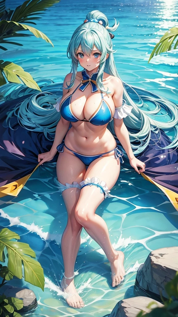 Konosuba water character in bikini, showing her big beautiful breasts and her beautiful ass