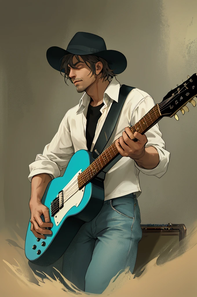 Portrait of a man playing guitar，Rock