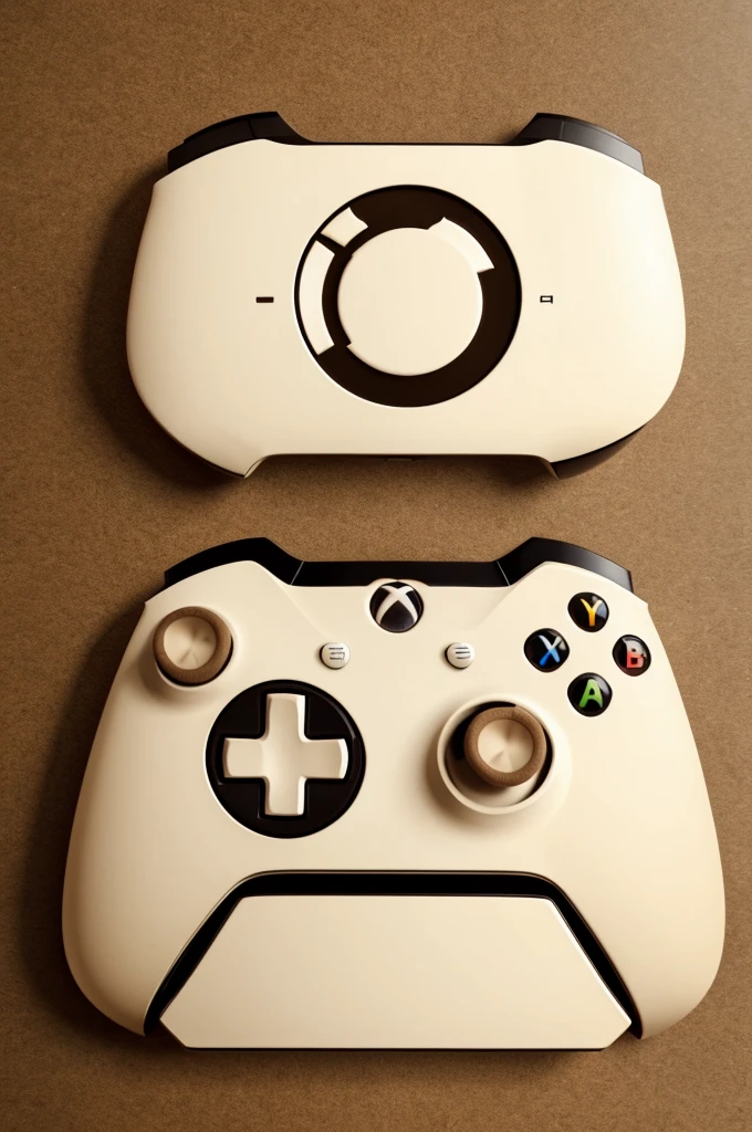 make me a logo of an xbox controller and inside the name of the logo "THE GAME COFFE" with shades of coffee, beige and white