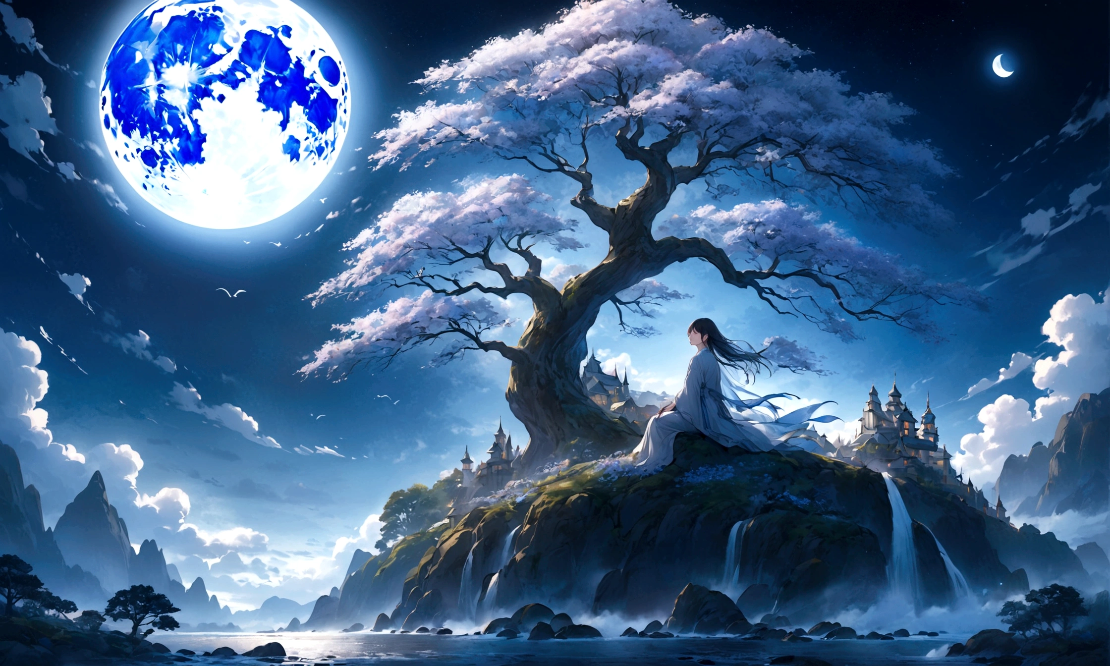 world Tree、moonlight、Moonlit Night、Fantasy、mysterious、masterpiece、Perfect Art、Award-winning works