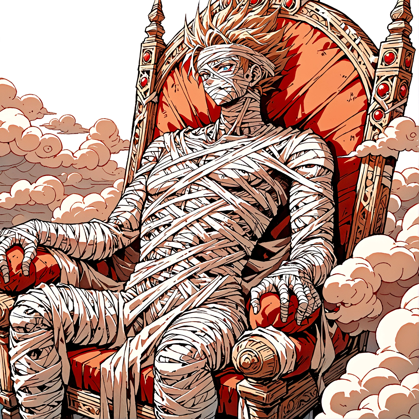Male Mummy sitting on throne made of clouds