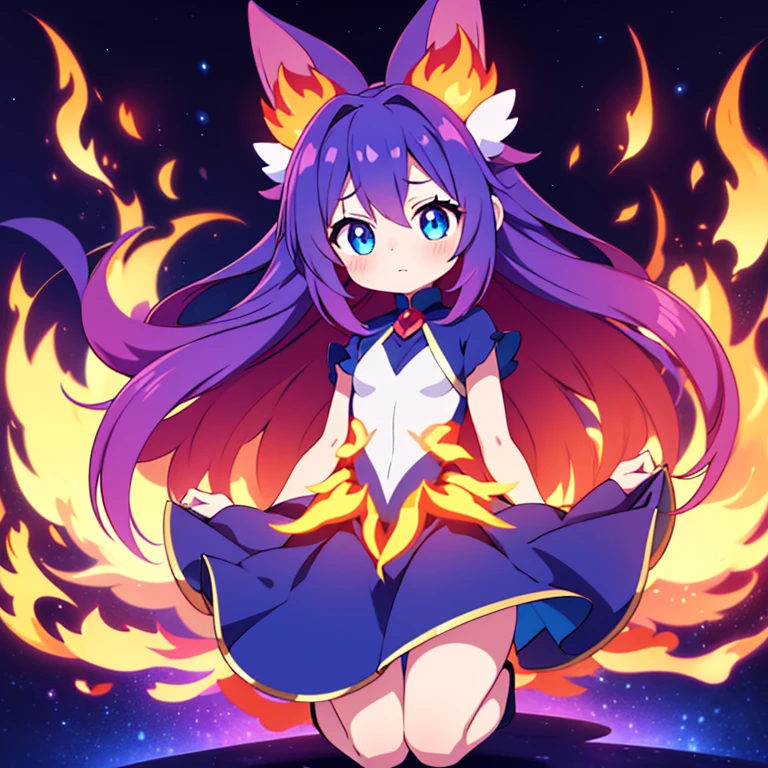 Pyroblush, the Shy Ember Pokémon, is a humanoid Pokémon that embodies the delicate balance of intense fire and gentle fairy magic. Despite its fiery nature, Pyroblush is known for its shy and reserved demeanor. It has a striking blue color scheme, with its body primarily covered in soft, blue-hued flames that flicker gently rather than blaze wildly. Pyroblush's eyes are a deep sapphire blue, and it has long, flowing hair that shimmers like blue fire.
Appearance:
Height: 4'11"
Weight: 89 lbs
Body: Pyroblush has a slender and graceful humanoid form, adorned in a dress-like outfit made of ethereal, flame-like material that glows softly. Its skin has a faint, luminescent quality, giving it an almost otherworldly appearance.
Hair: Its hair is long, flowing, and made of a blue flame that seems to defy gravity, gently flickering upwards.
Eyes: Pyroblush's eyes are large and expressive, with a deep sapphire hue that reflects its timid nature. . Full body, beautiful eyes , 1 girl , full body , cute girl , anime style , Blue outfit , cute eyes
