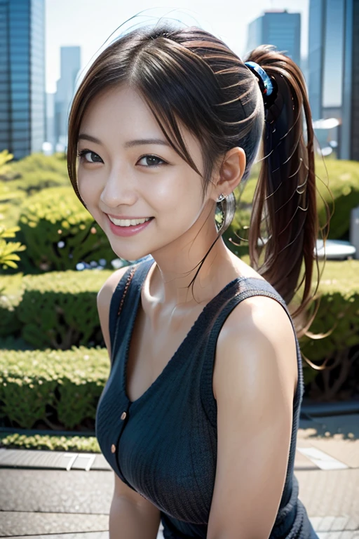Cyber Diva, ponytail, Tokyo cityscape, Laughter, Brown Hair,
information
