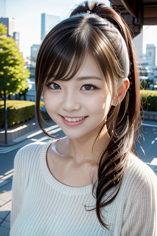 Cyber Diva, ponytail, Tokyo cityscape, Laughter, Brown Hair,
information