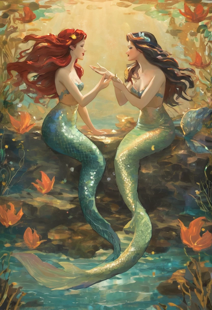 Two mermaids, singing,
