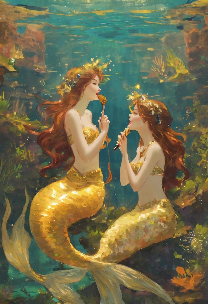 Two mermaids, singing, 