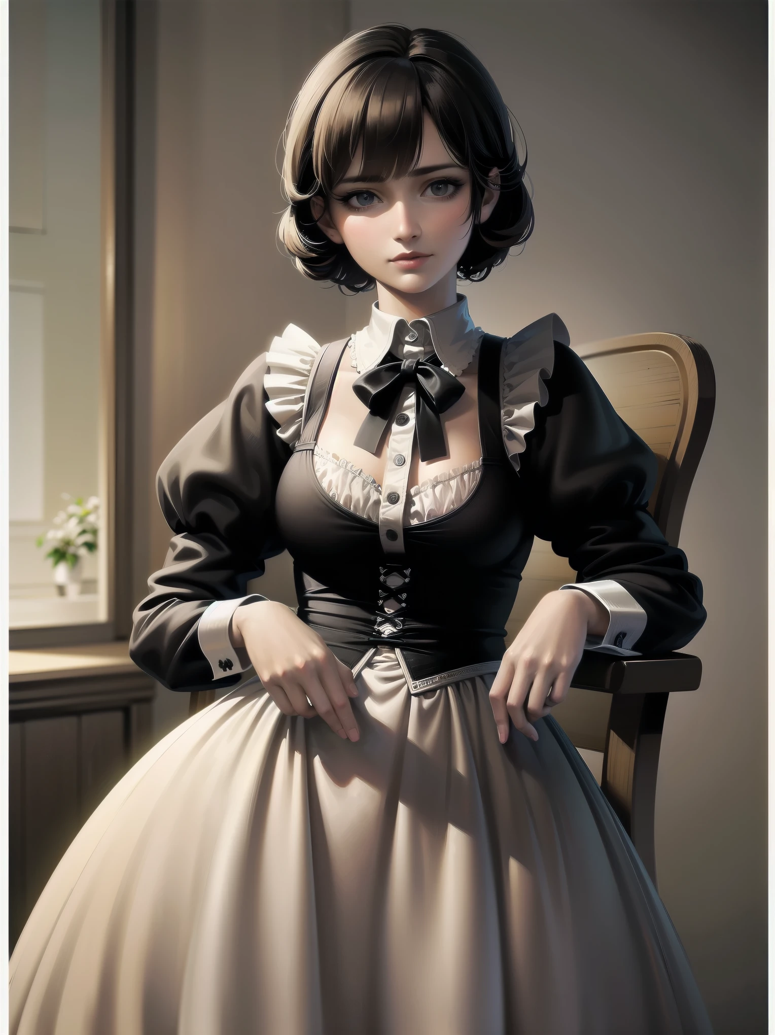 (Highest quality、16K、masterpiece、Ultra-high resolution、Victorian era、Photorealistic:1.2)、Maid Lady、solo、One person、Beautiful and detailed、202Perfectly detailed illustrations created by master anime illustrators of the 4th generation、Cool Beauty、Heroine's Attributes、Artistic shading、Perfect Face、Detailed portrait、