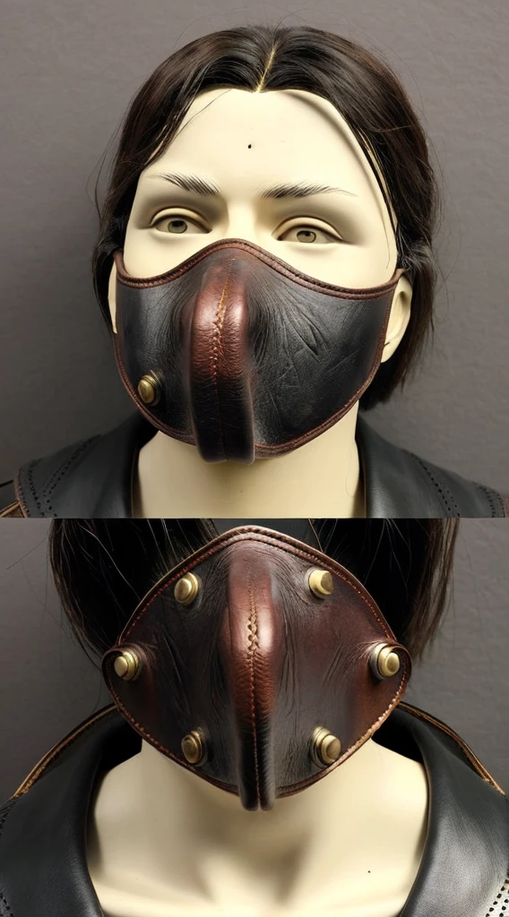 A realistic, detailed leather mask inspired by Leatherface from The Texas Chainsaw Massacre, isolated on a plain background, showing only the mask with no character or face.