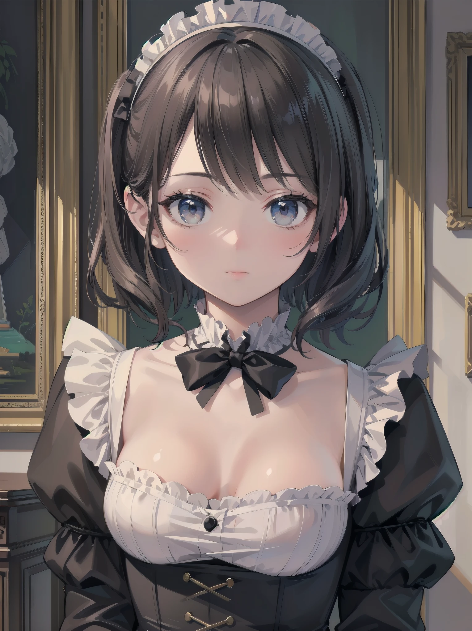 (Highest quality、16K、masterpiece、Ultra-high resolution、Victorian era、Photorealistic:1.2)、Maid Lady、solo、One person、Beautiful and detailed、202Perfectly detailed illustrations created by master anime illustrators of the 4th generation、Cool Beauty、Heroine's Attributes、Artistic shading、Perfect Face、Detailed portrait、