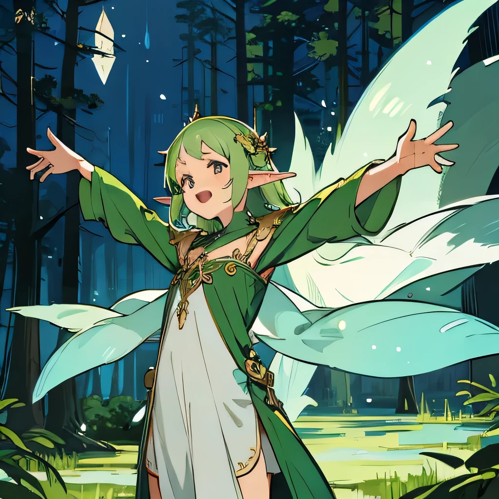 Summer Night，forest，Elf Girl，Open your arms