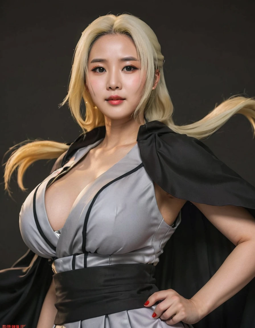 a close up of a woman in a dress and cape, iu lee ji-eun as a super villain, korean woman, tifa lockhart with white hair, heonhwa choe, tsunade from naruto, anime girl cosplay, hyper realistic anime, korean girl, oppai cyberpunk, realistic cosplay, jaeyeon nam, beautiful south korean woman, (highly detailed face:1.4) (smile:0.7) (background inside dark, moody, private study:1.3) POV, by lee jeffries, nikon d850, film stock photograph ,4 kodak portra 400 ,camera f1.6 lens ,rich colors ,hyper realistic ,lifelike texture, dramatic lighting , cinestill 800