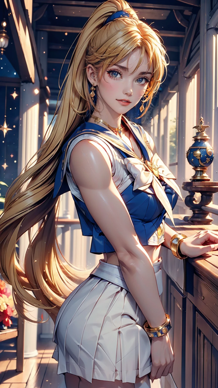 ((masterpiece)), (Highest quality), (Super detailed), ((Very detailed)), 4K, (8K), Sailor Moon, Long blonde hair, Double Ponytail, Sailor Moon Aesthetics, Dream Core,Sexy proportions、Narrow waist、Wear accessories on your wrist