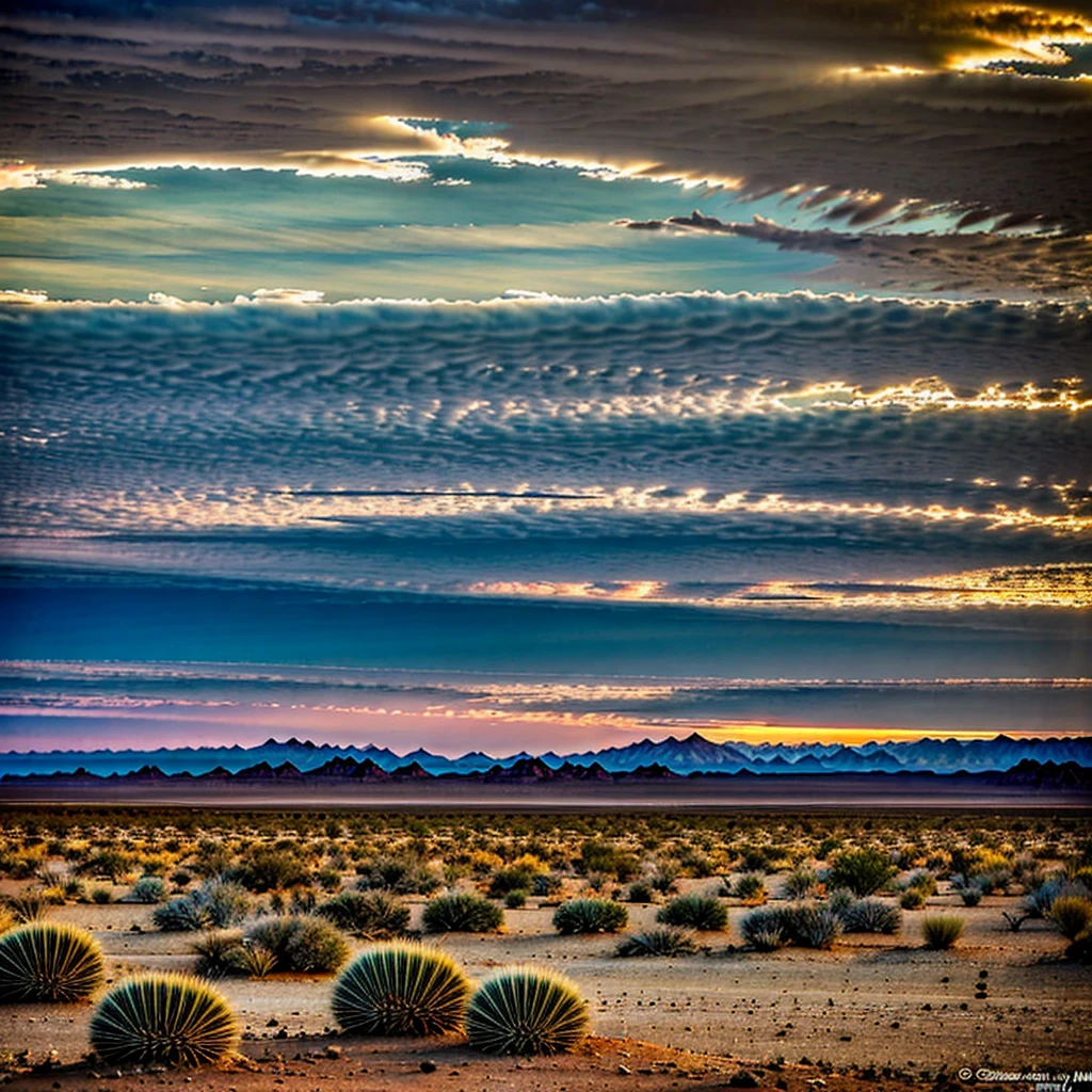 desert, few brush, oases, dark cloud, dawn,