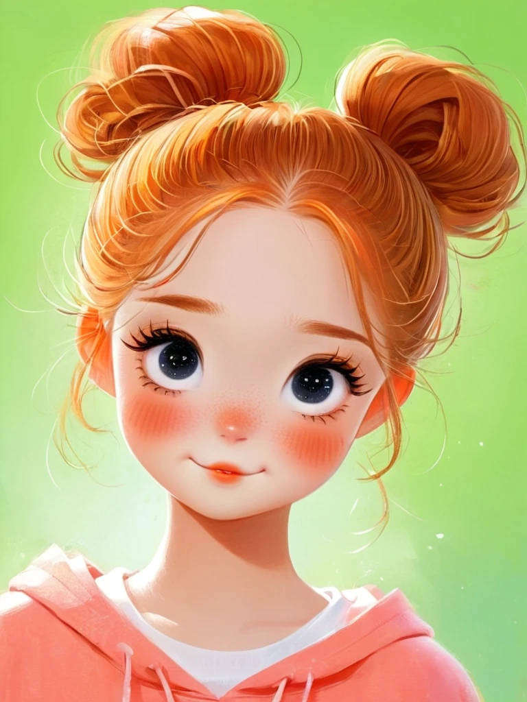 There is one with a ponytail， Orange Hair, Cute digital painting, Cute digital art, Lovely and detailed digital art, Realistic cute girl drawing, cute cartoon character, Kawaii realistic portrait, cute cartoon, young cute face, Lovely portrait, cute cartoon, Digital Cartoon Art, Cute kawaii girl, Lovely characters, portrait cute fine face, Cute expression,（avatar,Sportswear）,Big head and  cartoon character,