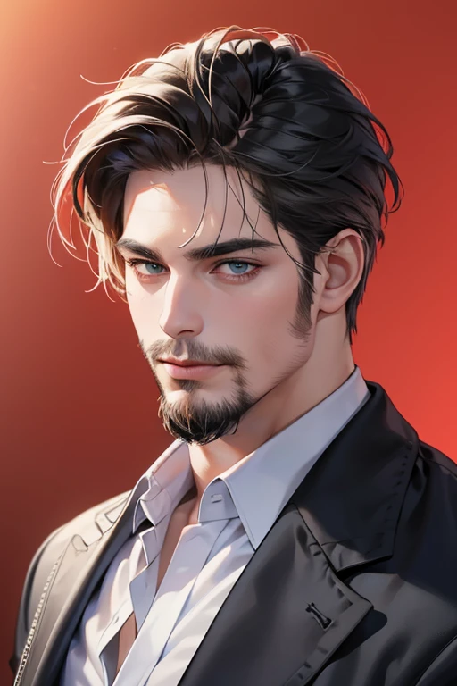 (best quality,4k,8k,highres,masterpiece:1.2),ultra-detailed,(realistic,photorealistic,photo-realistic:1.37),30 year old man,3 day beard,handsome anime,portraits,strong,masculine,dark hair,sharp jawline,mesmerizing eyes,perfectly styled hair,cool anime outfit,confident expression,vibrant colors,dynamic lighting, CEO and expression smile in love.
