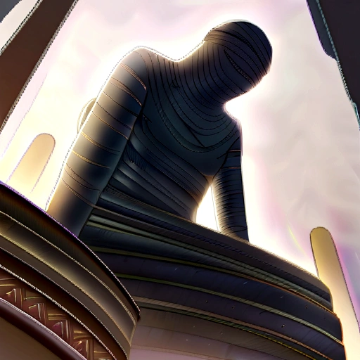 Male Mummy sitting on throne made of clouds 