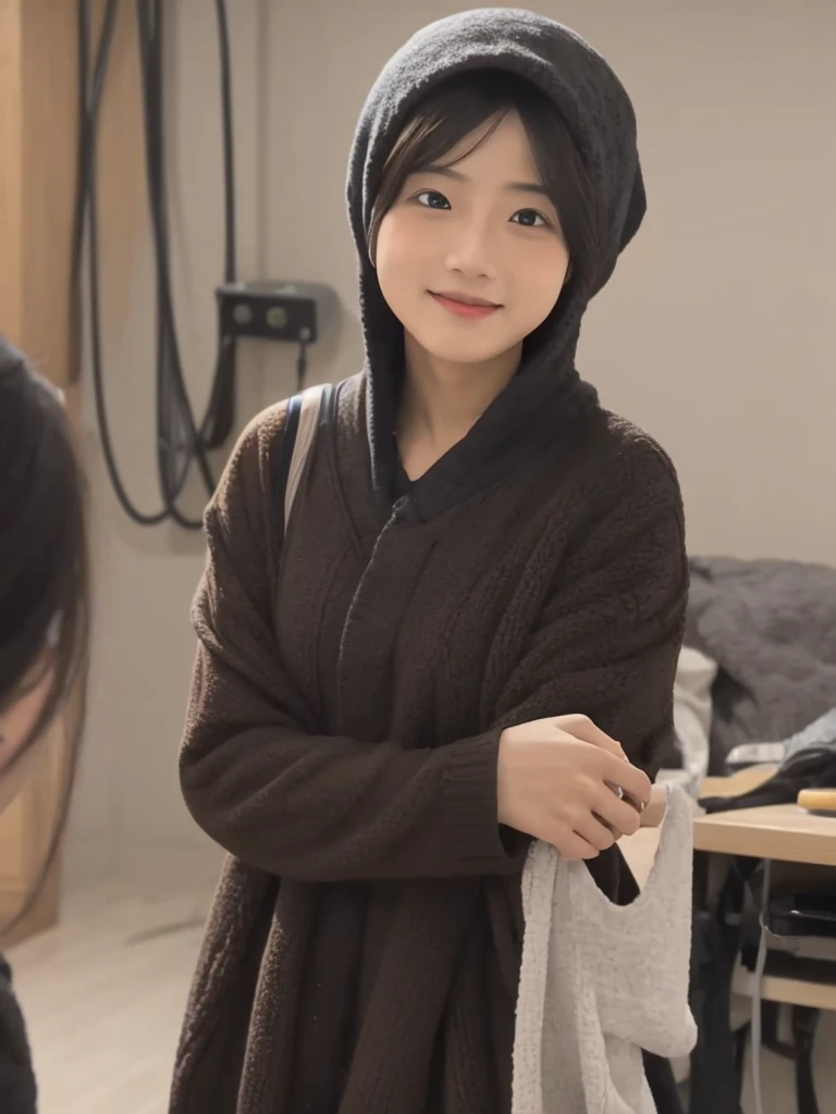 1 girl, {nun},bralift,seductive smile,kiss face,bed_invitation,