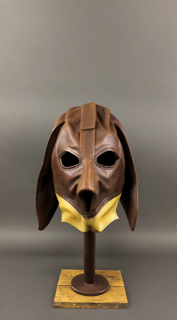 A realistic, detailed leather mask inspired by Leatherface from The Texas Chainsaw Massacre, isolated on a plain background, showing only the mask with no character or face,A mask made of human facial leather,Aged mask