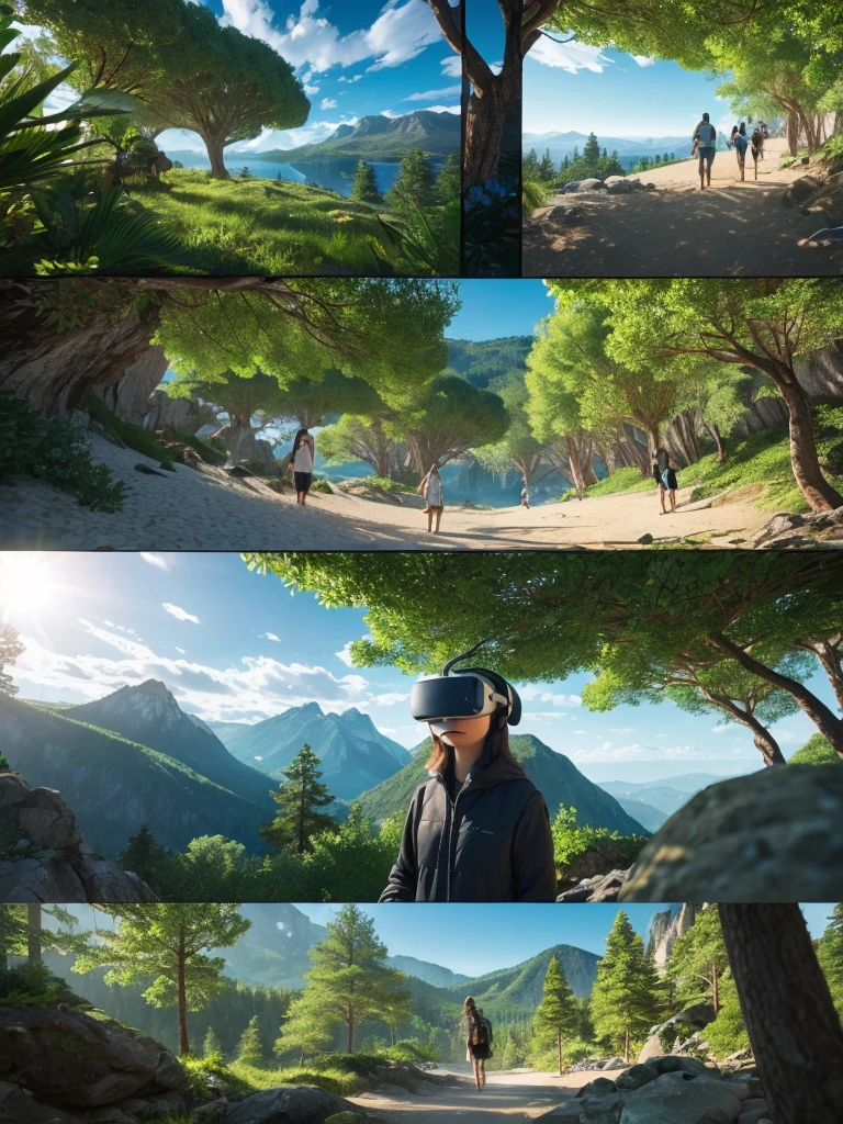 A calming natural appearance like a beach, Forest, and mountains in VR animation.
- People using VR headsets with relaxed and happy facial expressions.
- Virtual therapists who interact with users in a VR environment.